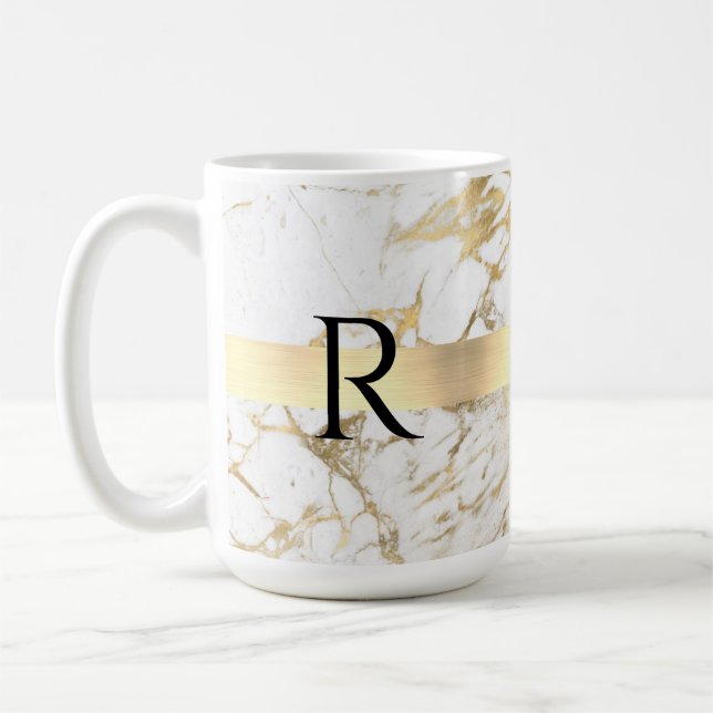 Mug do-it-yourself Monogramme Texte noir, Marbre blanc (Gauche)