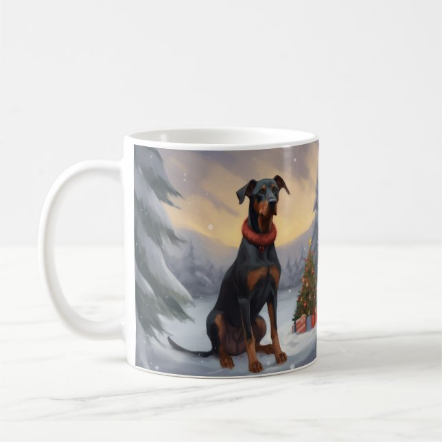 Mug Doberman dans la neige de Noël  (Gauche)