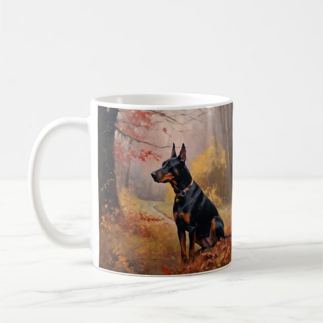 Mug Doberman dans les feuilles d'automne tombent inspi (Gauche)