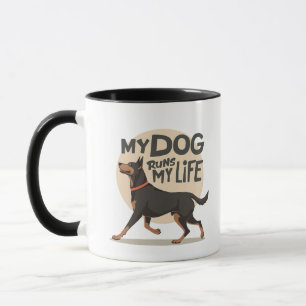 Mug Doberman "Mon Chien Dirige Ma Vie" Art Sport Rétro