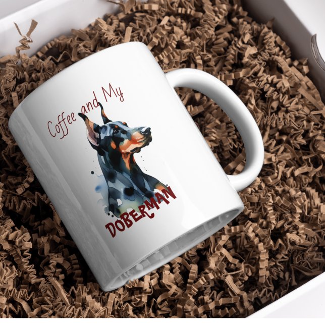 Mug Doberman Pincher Aquarelle noire Personnaliser (Personalize with a few of your own words.)