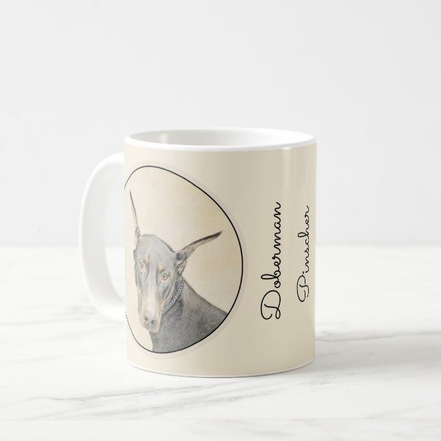 Mug Doberman Pinscher Peinture - Art Chien original (Devant gauche)