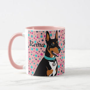Mug Dobermann Puppy Ajouter un nom mignonne en rose et