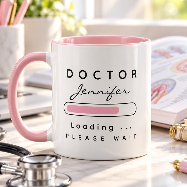 Mug DOCTEUR [Nom] Chargement Rose & Blanc (Créateur téléchargé)