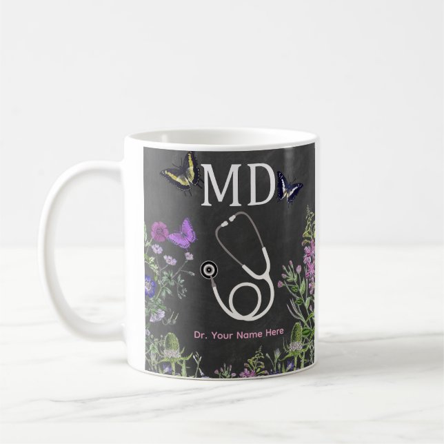 Mug Doctor MD Stethoscope Floral Personalized (Gauche)