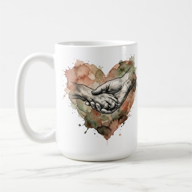 Mug Dog Lover Human Animal Bond Watercolor Heart (Gauche)