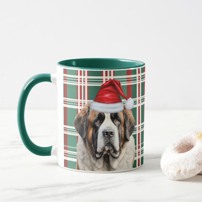Mug Dog Lover's Saint Bernard Santa Holiday Plaid (Avec donut)
