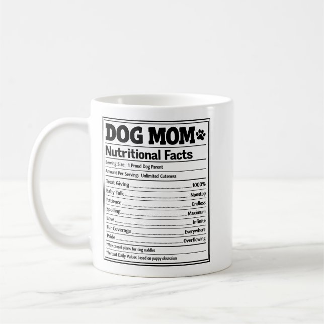 Mug Dog Mom Nutritional Facts Funny Puppy Parent (Gauche)