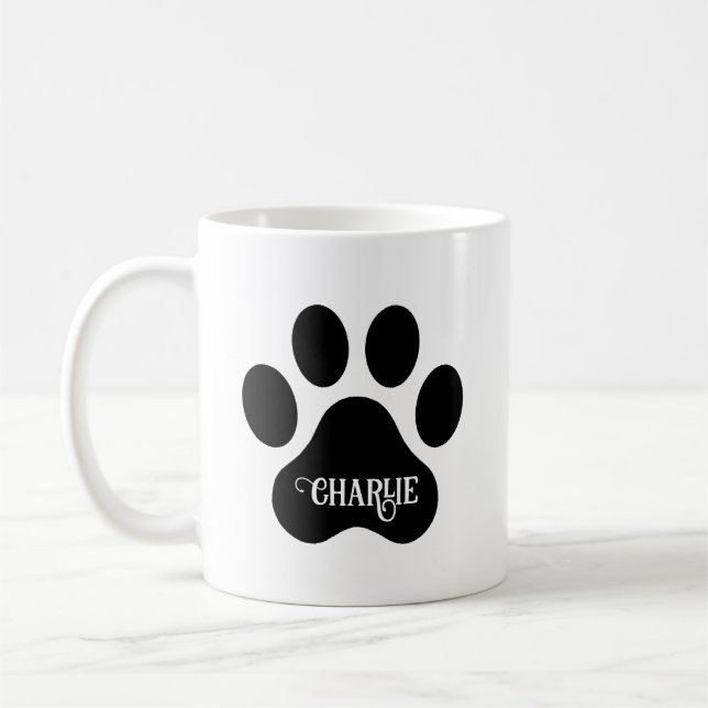 Mug Dog Paw Name Silhouette Design (Gauche)