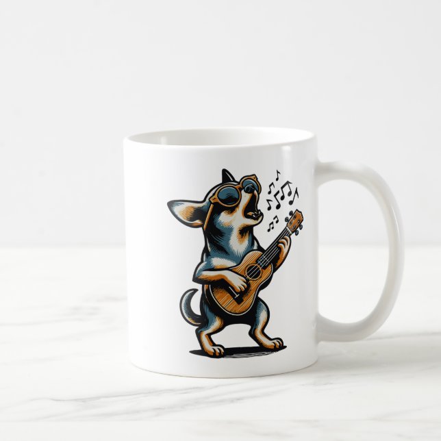 Mug Dog Playing Guitar Singing Chihuahua Funny Dog Mar (Droite)
