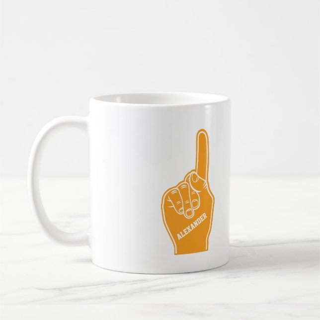 Mug Doigt en mousse de sport orange personnalisé (Gauche)