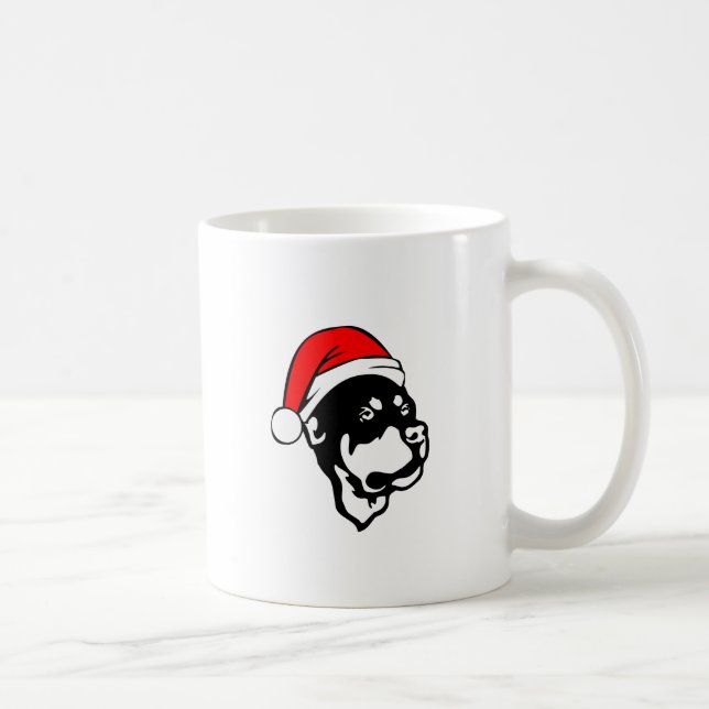 Mug Doigt Rottweiler portant le chapeau de Noël rouge (Droite)