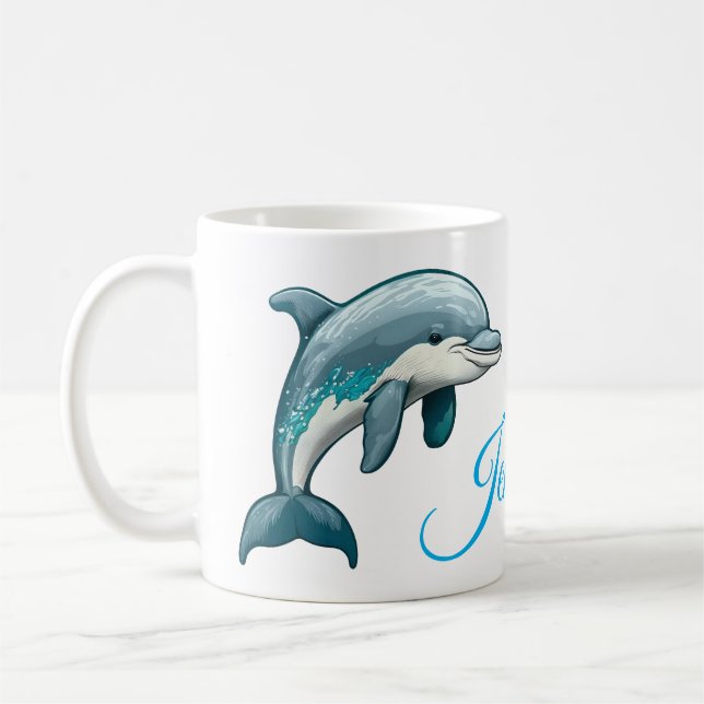 Mug Dolphin with custom Name blue sea animal design (Gauche)