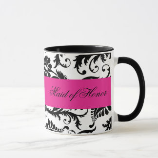 Mug Domestique noire, blanche, rose de damassé de