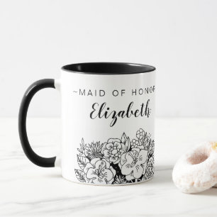 Mug DOMESTIQUE noire et blanche de bouquet d'HONNEUR