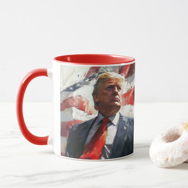 Mug Donald Trump 2024 Peinture à l'huile héroïque styl (Avec donut)