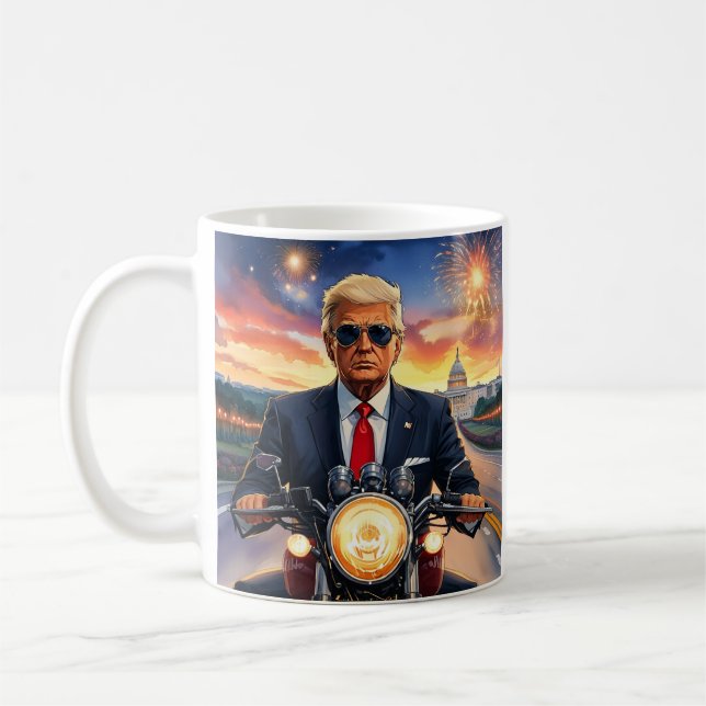Mug Donald Trump Riding Motorcycle US Capitol Firework (Gauche)