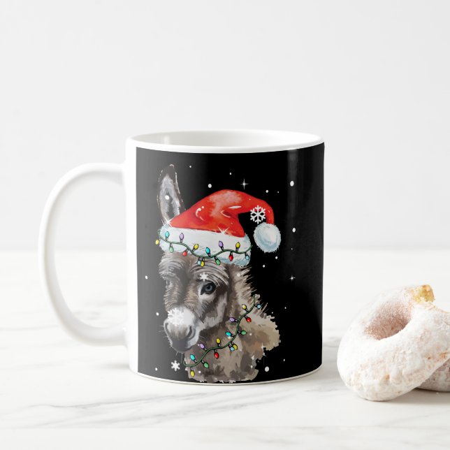 Mug Donkey Christmas Color Lights Santa Hat Donkey (Avec donut)