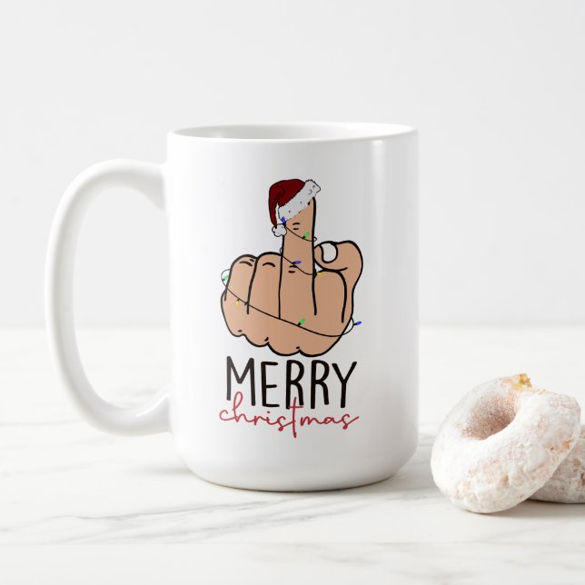 Mug Donner le doigt Noël du Père Noël (Avec donut)