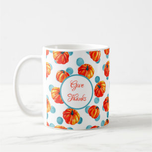 Mug Donnez Merci Aquarelle Orange Citrouille Points Bl