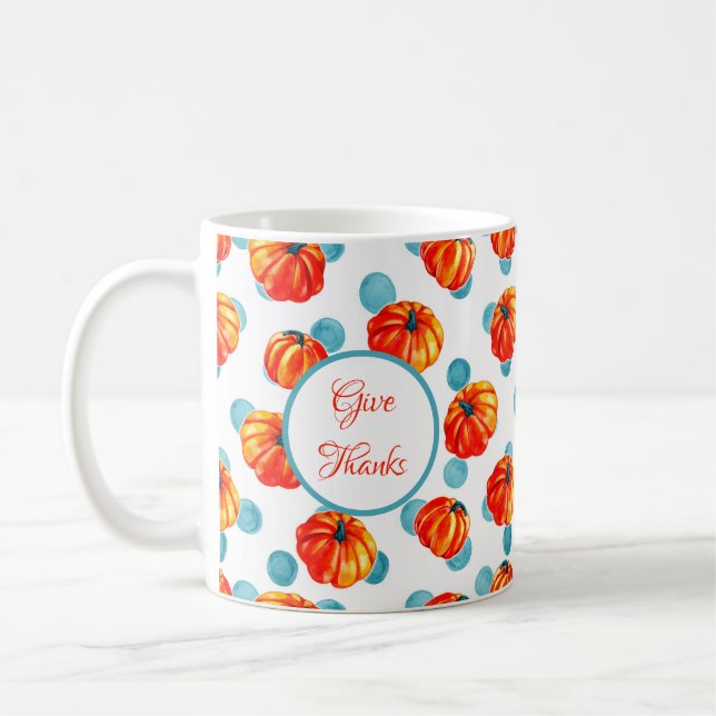 Mug Donnez Merci Aquarelle Orange Citrouille Points Bl (Gauche)