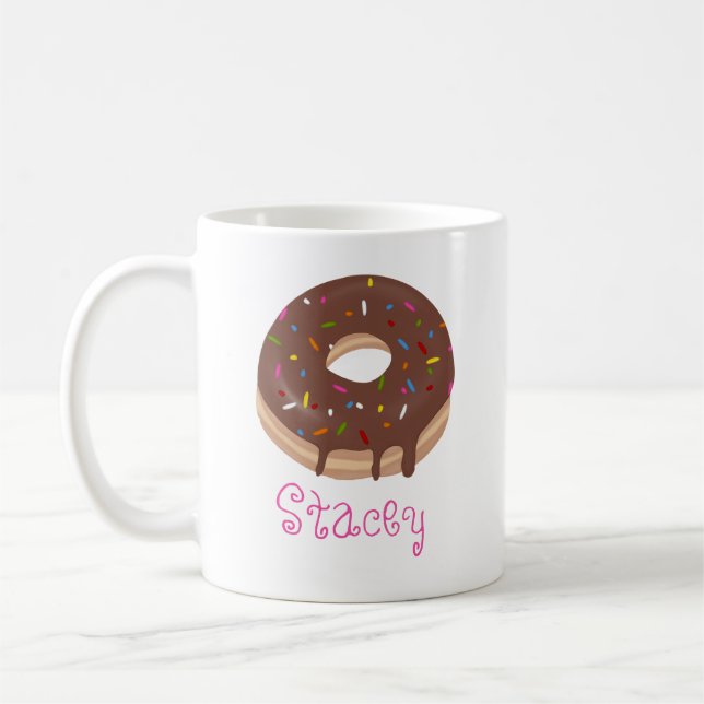 Mug Donut au Chocolat Personnalisé Nom Rose Café (Gauche)