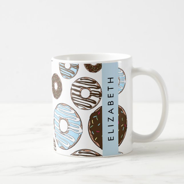 Mug Donuts Bleus, Donuts Brown, Sprinkings, Votre Nom (Droite)