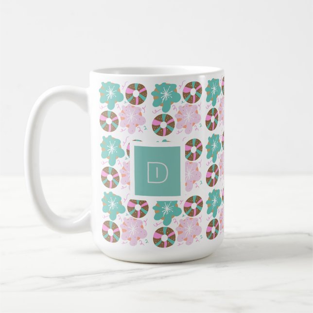 Mug Donuts Glaçage de Noël Doodles Roses Initiales (Gauche)
