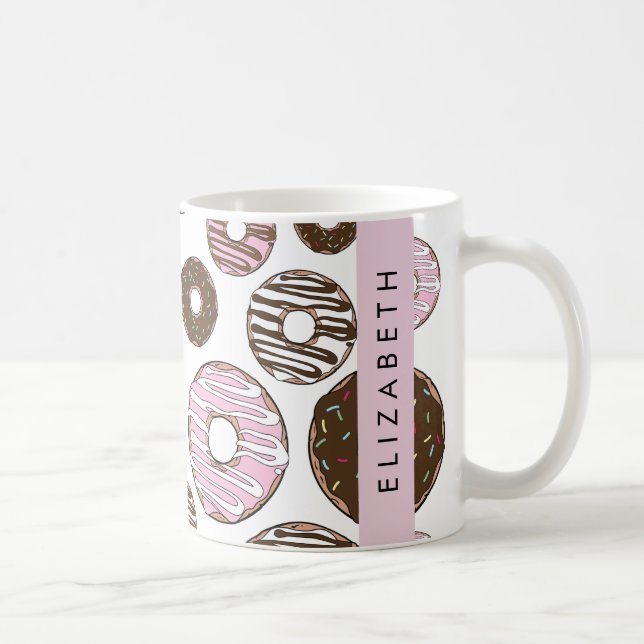 Mug Donuts Roses, Donuts Brown, Sprinkings, Votre Nom (Droite)