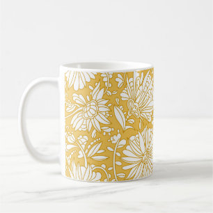 Mug Doodle à fleurs dorées, abstrait dessiné à la main