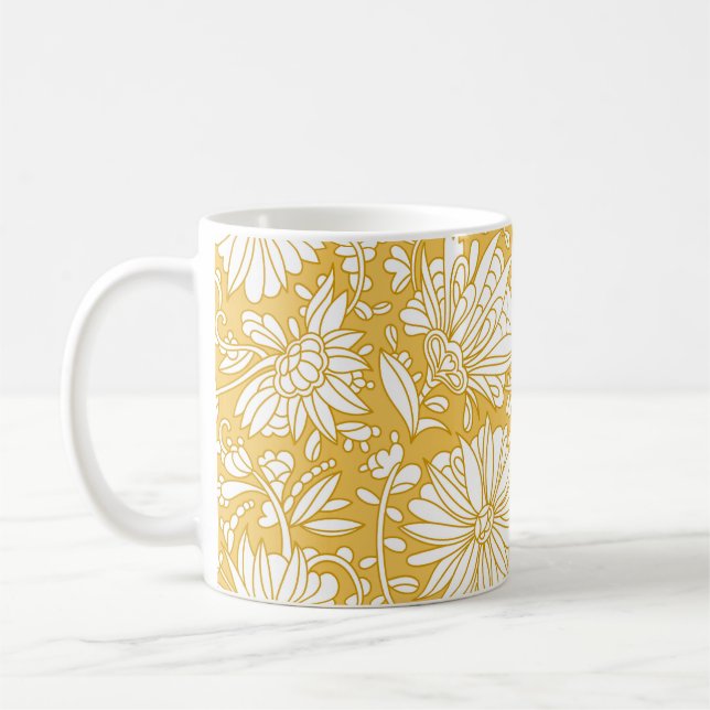 Mug Doodle à fleurs dorées, abstrait dessiné à la main (Gauche)