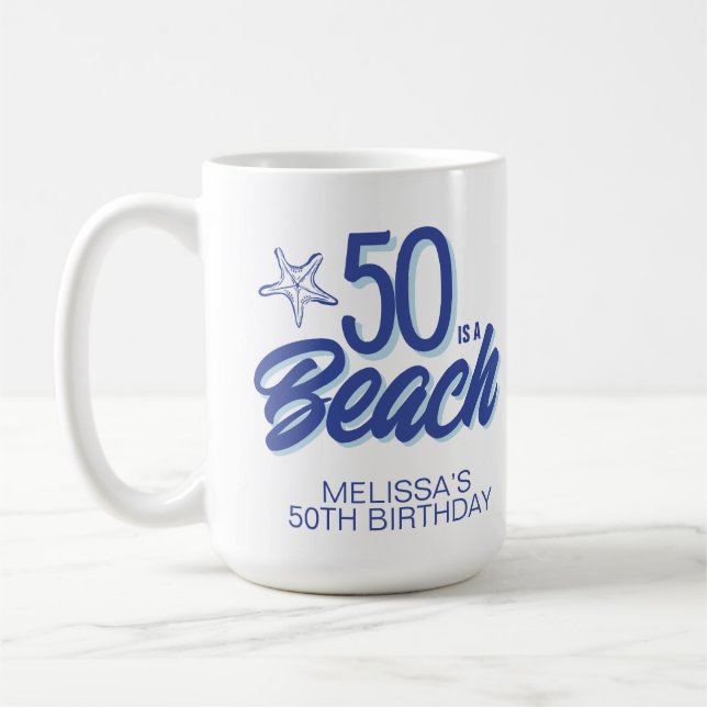 Mug Doodle à main lunaire 50e anniversaire de plage (Gauche)
