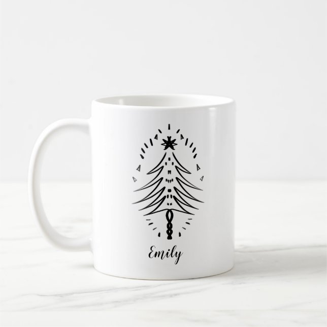 Mug Doodle d'arbre de Noël - Encre fantaisiste à deux  (Gauche)
