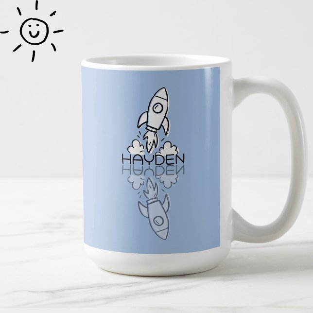 Mug Doodle de fusée bleue mignonne avec nom personnali (Créateur téléchargé)