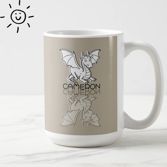 Mug Doodle de réflexion de dragon gris doux nom person (Créateur téléchargé)