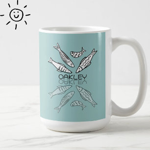 Mug Doodle de sardines bleues mignonnes avec nom perso