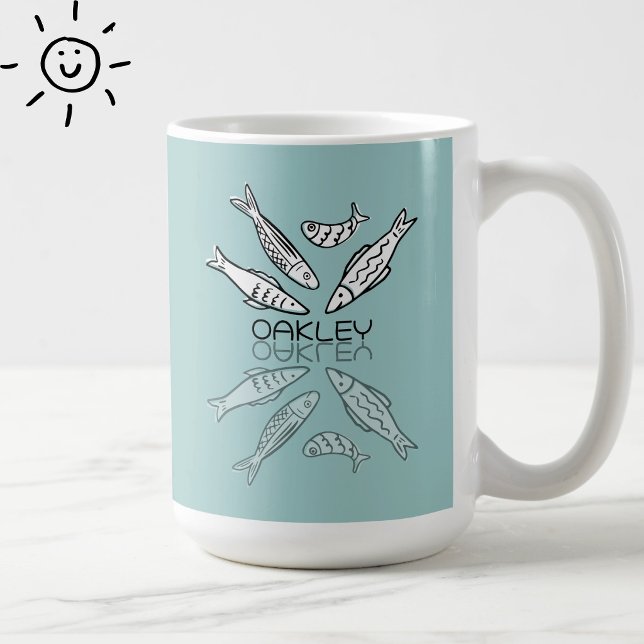 Mug Doodle de sardines bleues mignonnes avec nom perso (Créateur téléchargé)