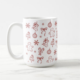 Mug Doodle Dessiné à la Main Fantaisiste Rouge