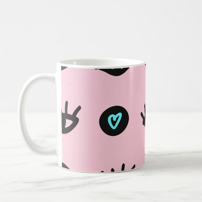 Mug Doodle Fille : Coeurs Des Yeux Sans Couleur. (Gauche)