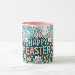 Mug Doodle Floral Joyeux lapins de Pâques