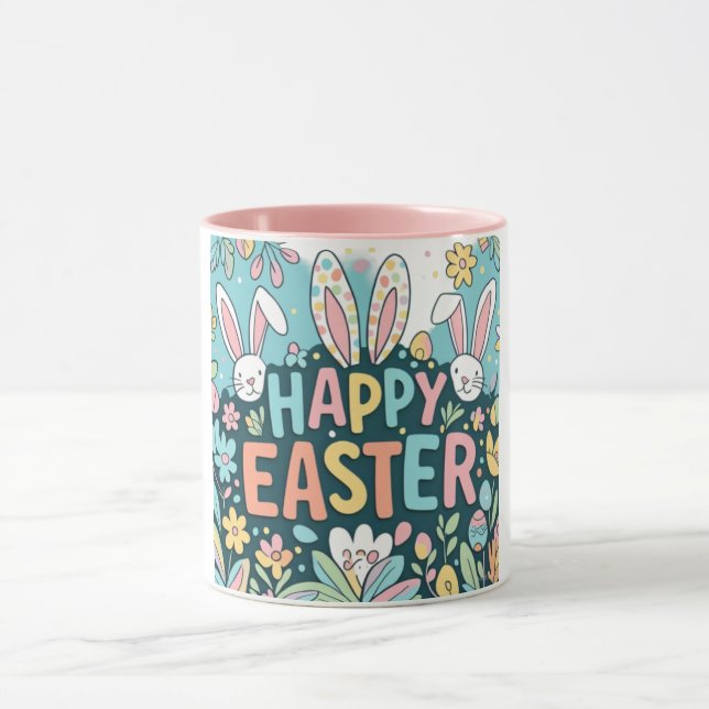 Mug Doodle Floral Joyeux lapins de Pâques (Centre)