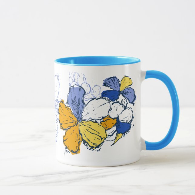 Mug "Doodle Hibiscus" en bleu (Droite)