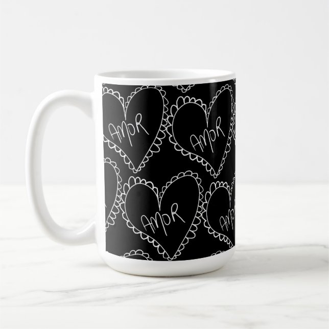 Mug Doodles Black Hearts Saint Valentin Rose (Gauche)