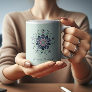 Mug Doodles de Mandala turquoise moderne rose