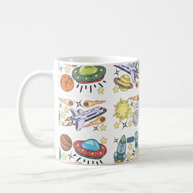 Mug Doodles D'Espace Extérieur Dessinés À La Main. Vin (Gauche)