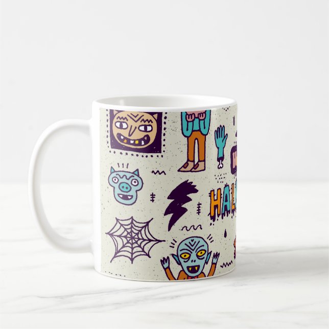 Mug Doodles d'Halloween, bande dessinée délirante sans (Gauche)