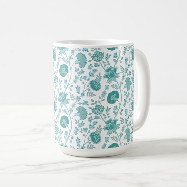 Mug Dos de motifs floraux jacobéens sur blanc (Devant droit)