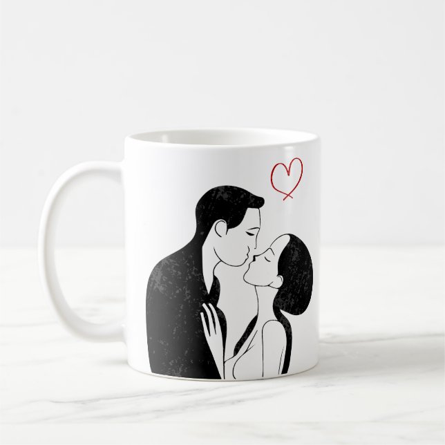 Mug Douce Doodle Amour Coeur Romantique Couple Kiss (Gauche)