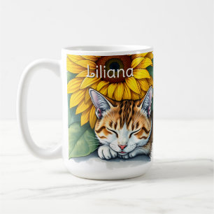 Mug Douce Kitty Chat Endormie et Tournesols Personnali