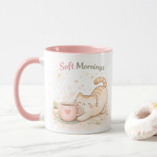 Mug Douce Matinée Kawaii Mignon Chat Café Rose Sucré